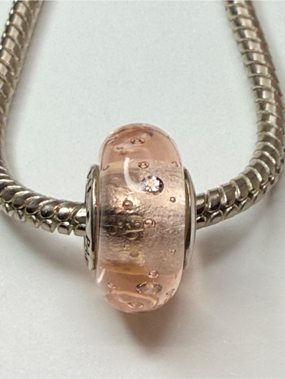 Pandora Pink Effervescence Murano Glass CZ Charm 791615CZ Retired